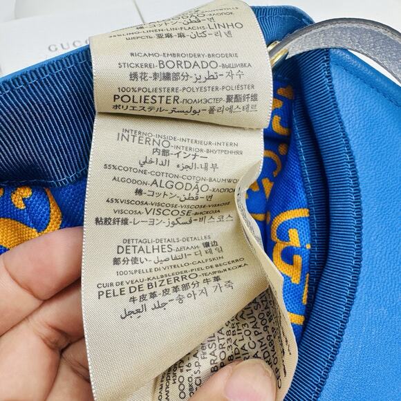 NWT Gucci x Adidas Blue Leather Logo Baseball Cap Hat L 58cm Removable Strap - Picture 10 of 12